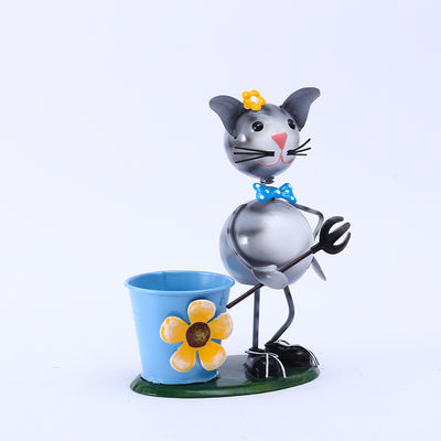 Recycled Metal Yard Ornaments Handicraft Metal Cat Garden Decor OEM