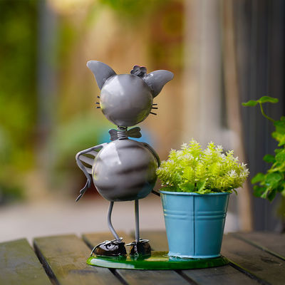 Recycled Metal Yard Ornaments Handicraft Metal Cat Garden Decor OEM