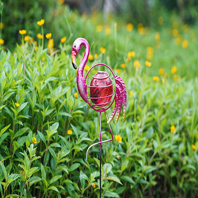 Outdoor Solar Powered Pink Flamingo Solar Garden Statue Lighting