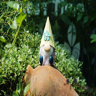Metal Garden Gnome Ornaments Outdoor Decor Small Flower Gnome