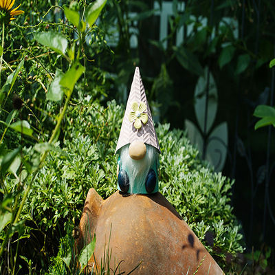 Metal Garden Gnome Ornaments Outdoor Decor Small Flower Gnome