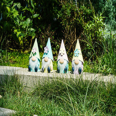 Metal Garden Gnome Ornaments Outdoor Decor Small Flower Gnome