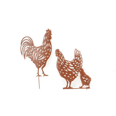 Metal Animal Garden Ornament Metal Silhouette Garden Stakes, Hen And Chick