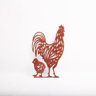 Metal Animal Garden Ornament Metal Silhouette Garden Stakes, Hen And Chick