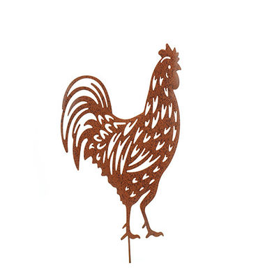 Metal Animal Garden Ornament Metal Silhouette Garden Stakes, Hen And Chick