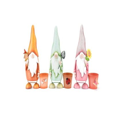 Metal Garden Ornaments Spring Brights Gnome Garden Statuary With Planter