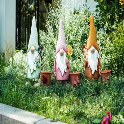 Metal Garden Ornaments Spring Brights Gnome Garden Statuary With Planter