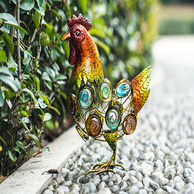 Metal Garden Handicrafts Coloured Glaze Stone Cock Decor Yard Art Ornaments