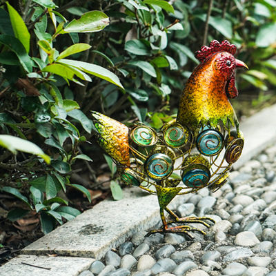 Metal Garden Handicrafts Coloured Glaze Stone Cock Decor Yard Art Ornaments