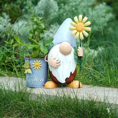 Gnome Planter Metal Yard Ornaments For Garden Outdoor Multiple Design