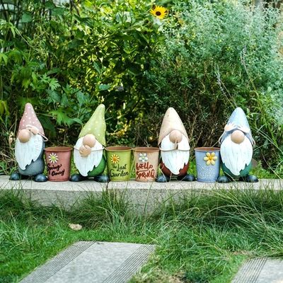 Modern Metal Yard Ornaments Rustproof Custom Metal Decor Gnome With Planter Pot