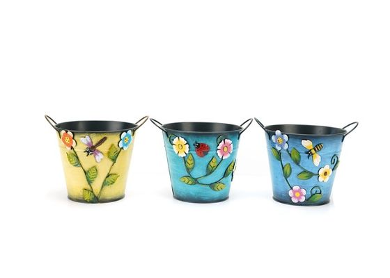 Round Metal Flower Pot Decoration Indoor / Outdoor Garden Metal Ornaments