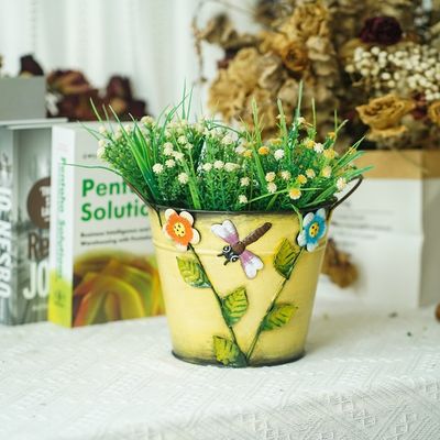 Round Metal Flower Pot Decoration Indoor / Outdoor Garden Metal Ornaments