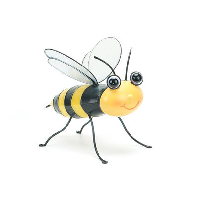Outdoor Metal Yard Ornaments Textured Lifelike Bee Metal Decor With Glass Wings