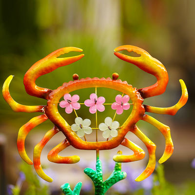 Crab / Coral Metal Garden Ornaments Colorful Metal Flower Decor