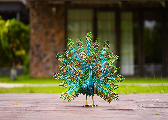 Colorful Metal Yard Ornaments Vivid Metal Peacock Garden Decoration