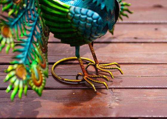 Colorful Metal Yard Ornaments Vivid Metal Peacock Garden Decoration