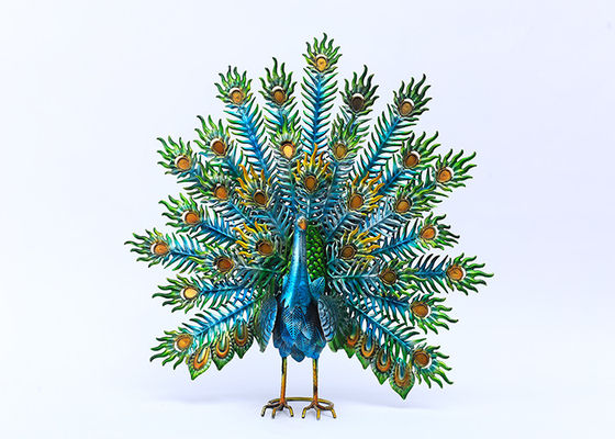 Colorful Metal Yard Ornaments Vivid Metal Peacock Garden Decoration