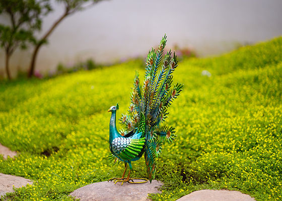 Colorful Metal Yard Ornaments Vivid Metal Peacock Garden Decoration