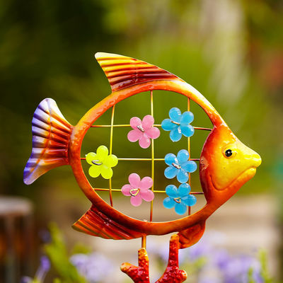Durable Metal Yard Ornaments Art Small Handmade Hollow Out Fish