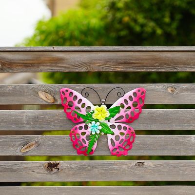 OEM / ODM Outdoor Metal Butterfly Garden Wall Art Rustproof Customized