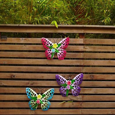 OEM / ODM Outdoor Metal Butterfly Garden Wall Art Rustproof Customized