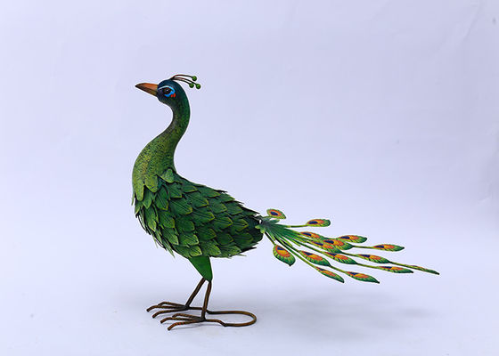 Green Metal Peacock Lawn Ornament Modern Animal Garden Decoration