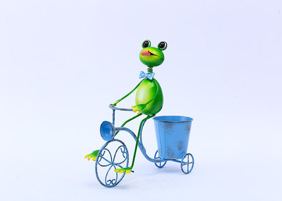 Metal Frog Bicycle Flowerpot Interior Decoration Outdoor Garden Flowerpot