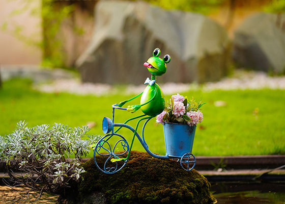 Metal Frog Bicycle Flowerpot Interior Decoration Outdoor Garden Flowerpot