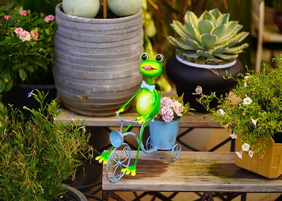 Metal Frog Bicycle Flowerpot Interior Decoration Outdoor Garden Flowerpot