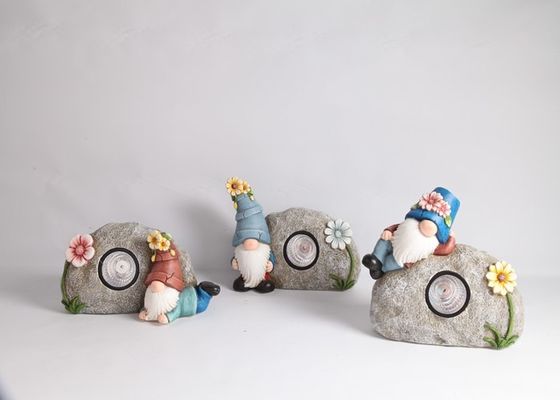 Unique Solar Magnesium Oxide Garden Statue Handmade Lifelike Gnome Stone