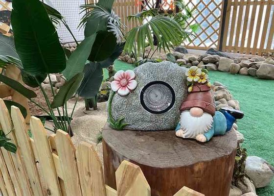 Unique Solar Magnesium Oxide Garden Statue Handmade Lifelike Gnome Stone