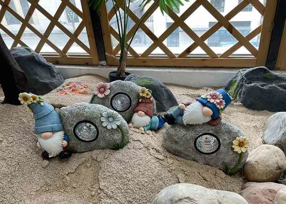 Unique Solar Magnesium Oxide Garden Statue Handmade Lifelike Gnome Stone