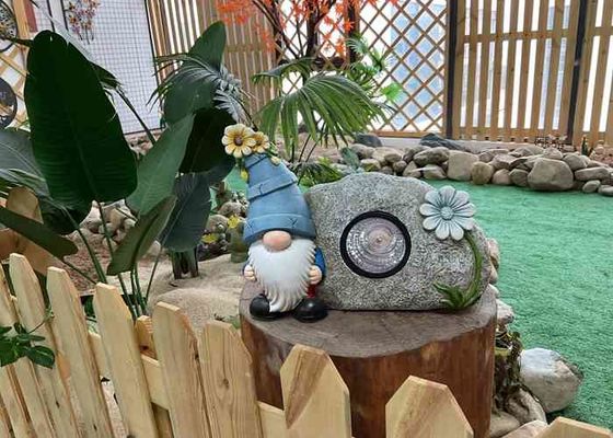 Unique Solar Magnesium Oxide Garden Statue Handmade Lifelike Gnome Stone