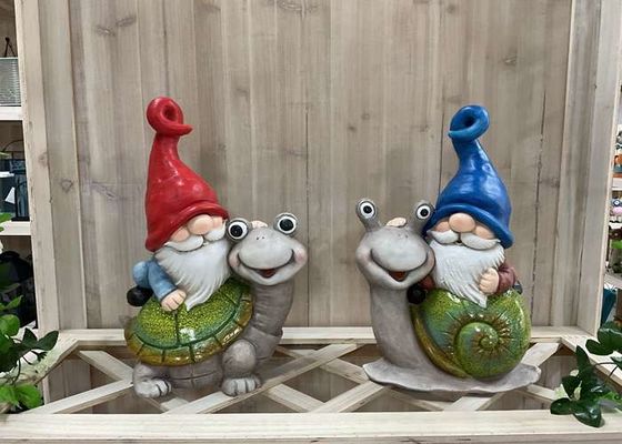 OEM / ODM Magnesium Oxide Garden Statue Gnome Riding On Turtle Statue