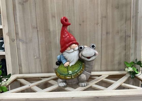 OEM / ODM Magnesium Oxide Garden Statue Gnome Riding On Turtle Statue