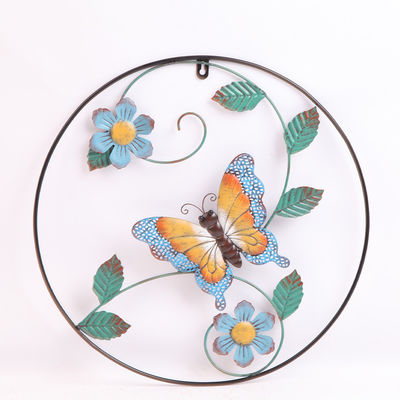 Modern Metal Wall Hanging Ornaments Round Frame With Dragonfly Butterfly Leaf Flower