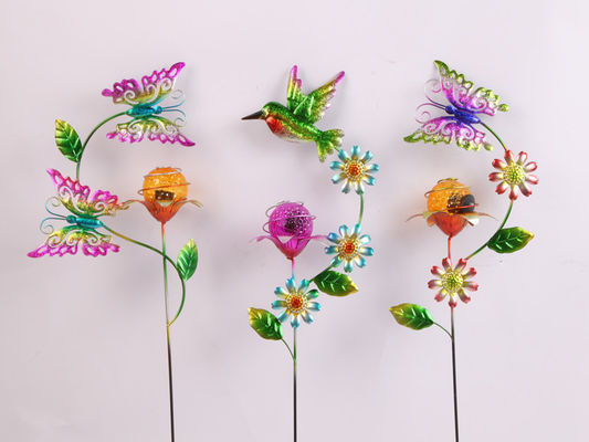 Colorful Metal Plug In Solar Garden Ornament For Outdoor And Garden Decoration