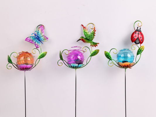 Colorful Metal Plug In Solar Garden Ornament For Outdoor And Garden Decoration