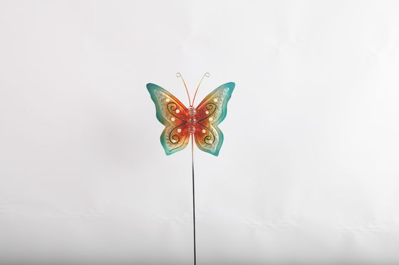 Hollow Out Colorful Metal Butterfly Outdoor Garden Decorations with Glass Beads