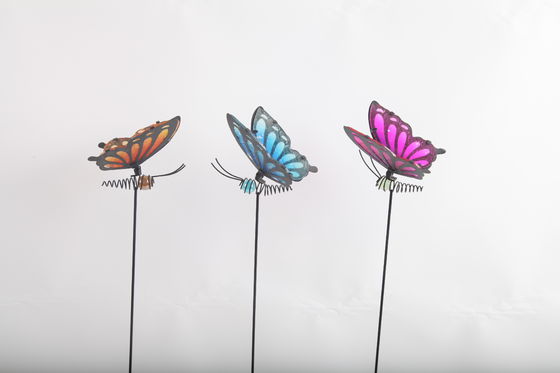 Hollow Out Colorful Metal Butterfly Outdoor Garden Decorations with Glass Beads