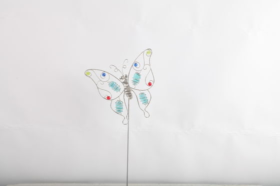 Hollow Out Colorful Metal Butterfly Outdoor Garden Decorations with Glass Beads