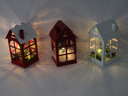 Openwork Indoor Decorations Metal House Iron Lanterns With LED Support OEM
