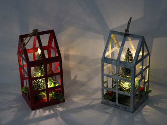 Openwork Indoor Decorations Metal House Iron Lanterns With LED Support OEM