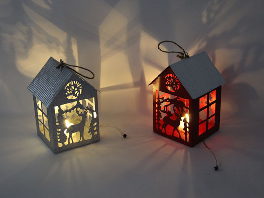 Openwork Indoor Decorations Metal House Iron Lanterns With LED Support OEM