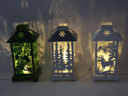 Openwork Indoor Decorations Metal House Iron Lanterns With LED Support OEM