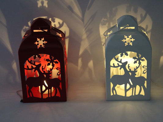 Openwork Indoor Decorations Metal House Iron Lanterns With LED Support OEM