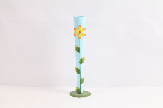 Tall Iron Vase With Round Bottom Plate Exquisite With Metal Flower Decor