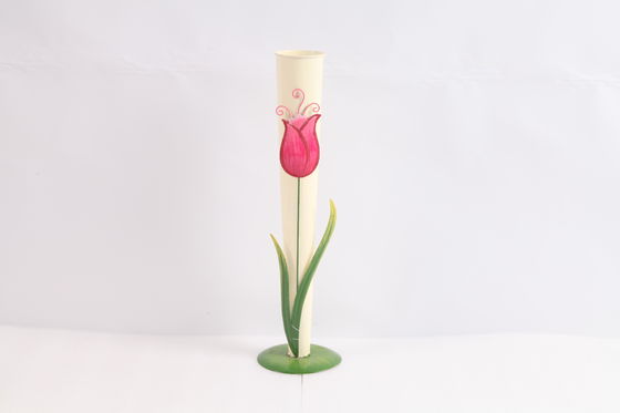 Tall Iron Vase With Round Bottom Plate Exquisite With Metal Flower Decor