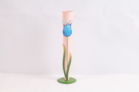 Tall Iron Vase With Round Bottom Plate Exquisite With Metal Flower Decor